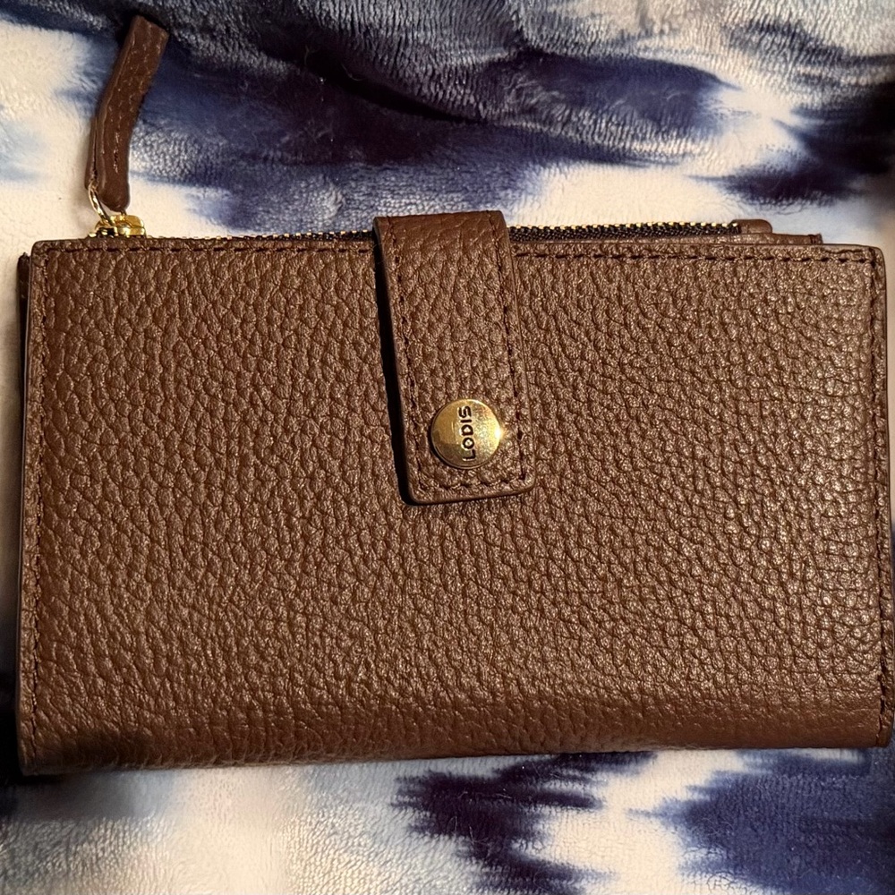 Lodis NS French Purse Brown Pebbled Leather Wallet with Zip & Snap Closure